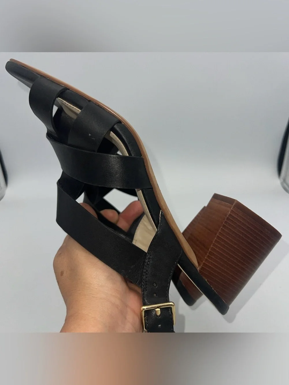COLE HAAN JAMIE Ankle Strap  Sandals Black Vegan Faux Leather Women’s Size 11B